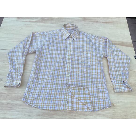 BURBERRY LONDON Button Down‎ Shirt Long Sleeve Plaid Cotton Men's Yellow L USA - Picture 1 of 6